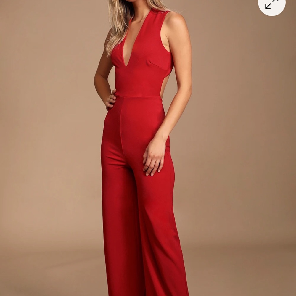 Thinking Out Loud Red Backless Jumpsuit